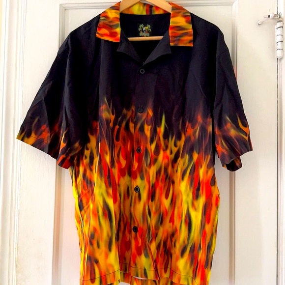 Benny’s Red Orange Flame  Men's Shirt Retro Bowling - Picture 6 of 12